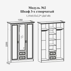 Женева №2 Шкаф 3-х ств. с зерк.,2мя ящ. (ЛДСП бел/МДФ софт светл с пат зол) в Добрянке - dobryanka.mebel24.online | фото 2