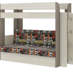 Кровать 2-х ярусная с диваном Карамель 75 (Музыка) Ясень шимо светлый/темный в Добрянке - dobryanka.mebel24.online | фото
