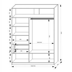 Шкаф-купе 1500 серии NEW CLASSIC K2+K2+B2+PL2(2 ящика+1 штанга+1 полка) профиль «Капучино» в Добрянке - dobryanka.mebel24.online | фото 3