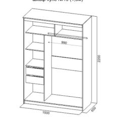 Шкаф-купе №19 Серия 3 Квадро (1500) Ясень Анкор светлый в Добрянке - dobryanka.mebel24.online | фото 4