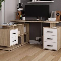 Стол компьютерный угловой СКМУ-3 Белый/Дуб сонома в Добрянке - dobryanka.mebel24.online | фото