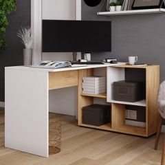 Стол компьютерный угловой СКМУ-4 Белый/Дуб крафт золотой в Добрянке - dobryanka.mebel24.online | фото