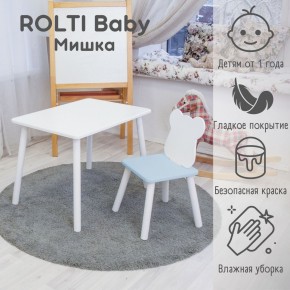 Детский комплект стол и стул «Мишка» Rolti Baby  (голубая столешница/голубое сиденье/белые ножки) в Добрянке - dobryanka.mebel24.online | фото