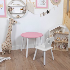 Комплект детский стол КРУГЛЫЙ и стул КОРОНА ROLTI Baby (розовая столешница/белое сиденье/белые ножки) в Добрянке - dobryanka.mebel24.online | фото