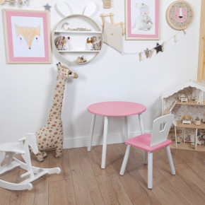 Комплект детский стол КРУГЛЫЙ и стул КОРОНА ROLTI Baby (розовая столешница/розовое сиденье/белые ножки) в Добрянке - dobryanka.mebel24.online | фото