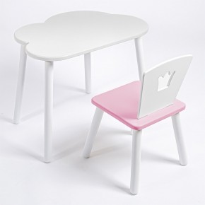 Комплект детский стол ОБЛАЧКО и стул КОРОНА ROLTI Baby (белая столешница/розовое сиденье/белые ножки) в Добрянке - dobryanka.mebel24.online | фото