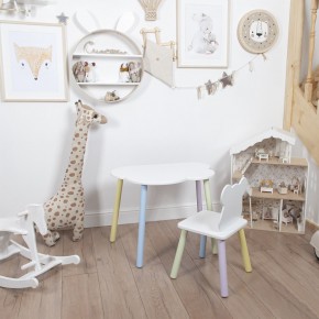 Комплект детский стол ОБЛАЧКО и стул МИШКА ROLTI Baby (белая столешница/белое сиденье/цветные ножки) в Добрянке - dobryanka.mebel24.online | фото