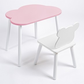 Комплект детский стол ОБЛАЧКО и стул МИШКА ROLTI Baby (розовая столешница/белое сиденье/белые ножки) в Добрянке - dobryanka.mebel24.online | фото 1