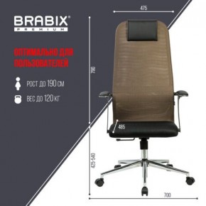 Кресло BRABIX PREMIUM "Ultimate EX-801" хром, плотная двойная сетка Х2, черное/коричневое, 532920 в Добрянке - dobryanka.mebel24.online | фото 6